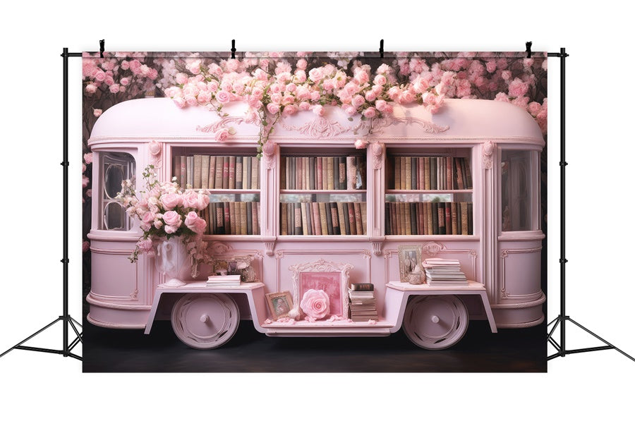 Sfondo Della Libreria Mobile Con Carrello Di Fiori Rosa M1-06