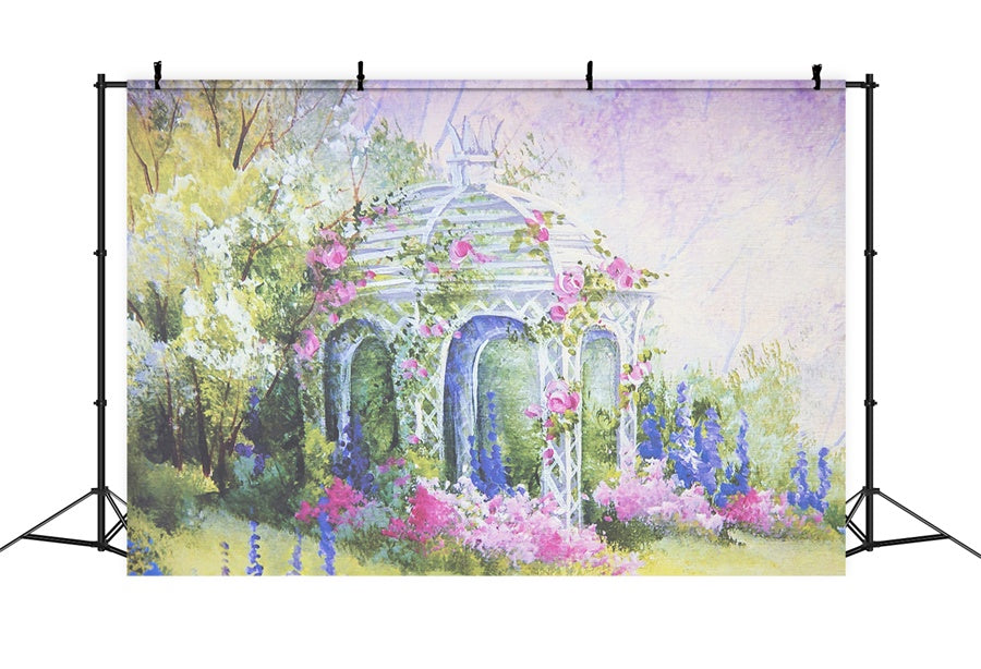 Pittura A Olio Primaverile Fantasia Avvolgente Sullo Sfondo Del Padiglione Fiorito M1-19