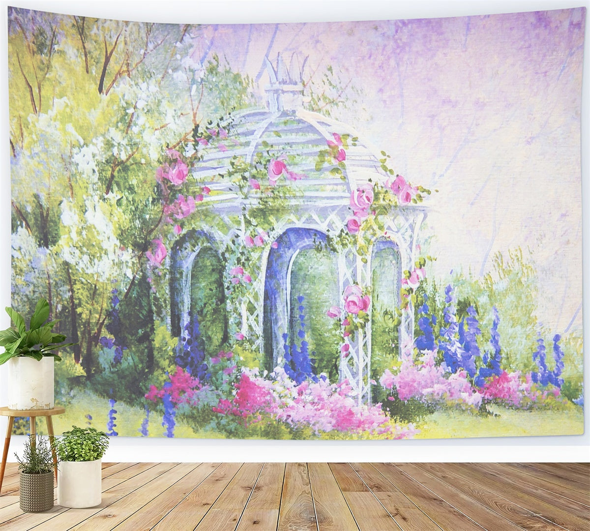 Pittura A Olio Primaverile Fantasia Avvolgente Sullo Sfondo Del Padiglione Fiorito M1-19