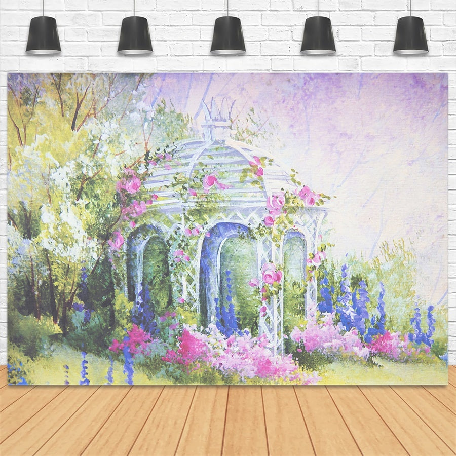 Pittura A Olio Primaverile Fantasia Avvolgente Sullo Sfondo Del Padiglione Fiorito M1-19