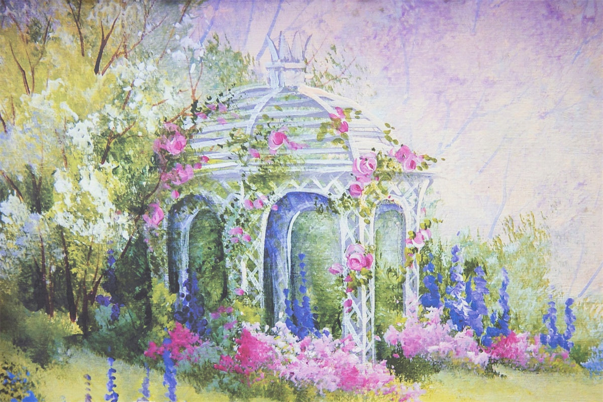 Pittura A Olio Primaverile Fantasia Avvolgente Sullo Sfondo Del Padiglione Fiorito M1-19