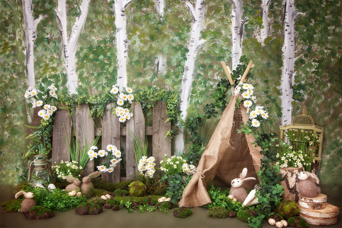 Tenda Da Campeggio Nella Foresta Di Pasqua Margherita Sfondo M1-31