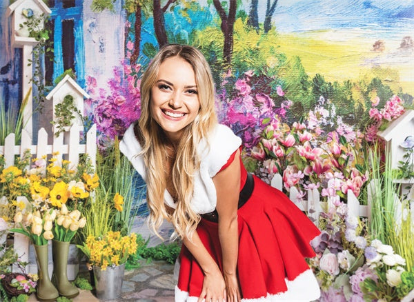 Pittura A Olio Primaverile Fiori Rustici Sullo Sfondo Del Patio M1-33