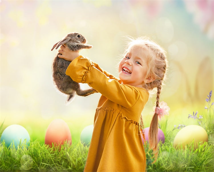 Sfondo Di Prato Con Fiori Di Ciliegio E Uovo Di Pasqua M1-36