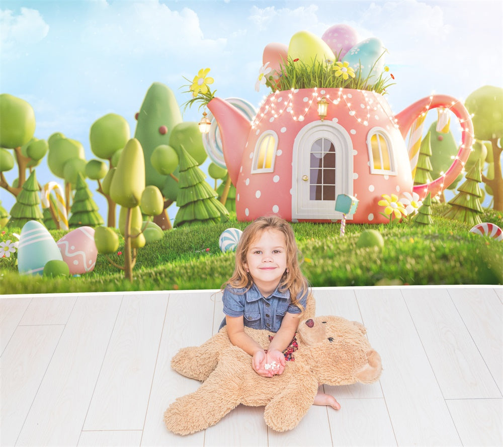 Sfondo Di Caramelle All'Uovo Con Bollitore Per Cartoni Animati Di Pasqua M1-43