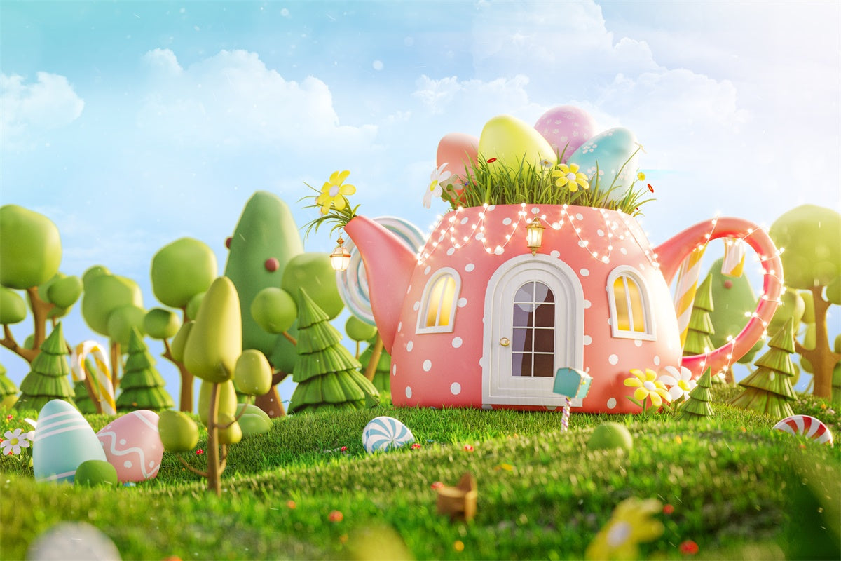 Sfondo Di Caramelle All'Uovo Con Bollitore Per Cartoni Animati Di Pasqua M1-43