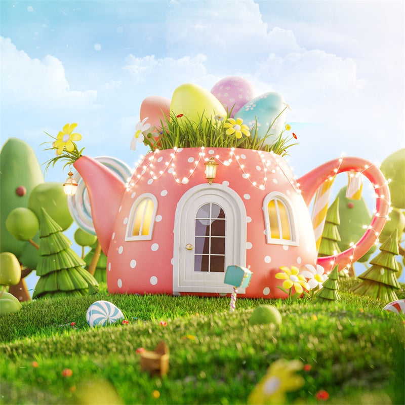 Sfondo Di Caramelle All'Uovo Con Bollitore Per Cartoni Animati Di Pasqua M1-43