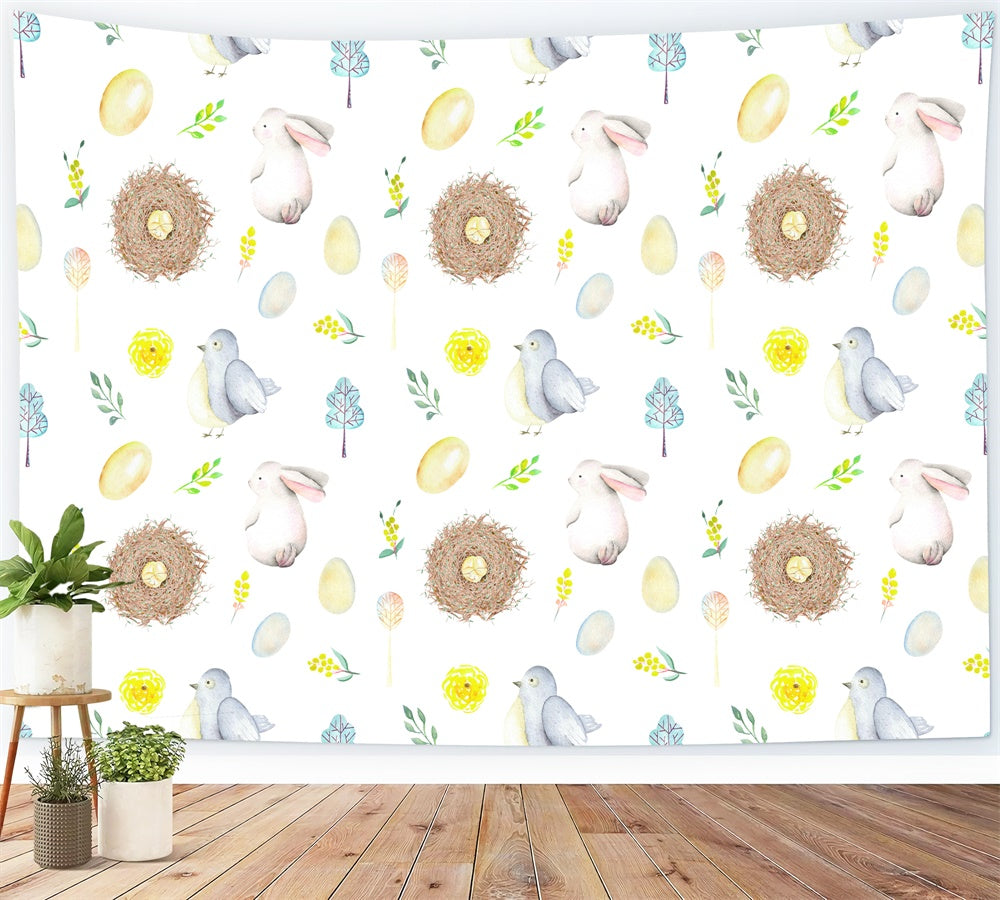 Coniglietto Pasquale Colomba Casetta Per Uccelli Fiore Uovo Sfondo M1-47