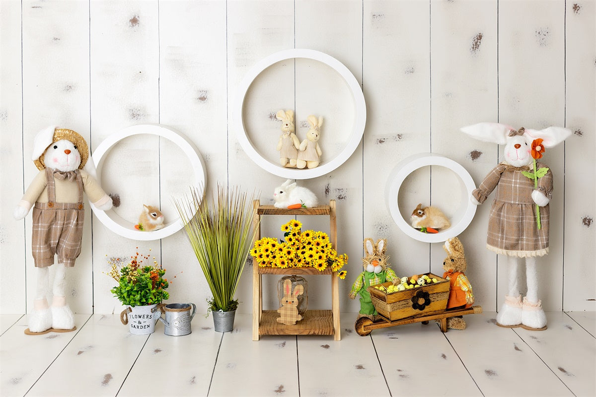 Sfondo Del Pannello In Legno Del Cerchio Familiare Del Coniglietto Pasquale M1-49