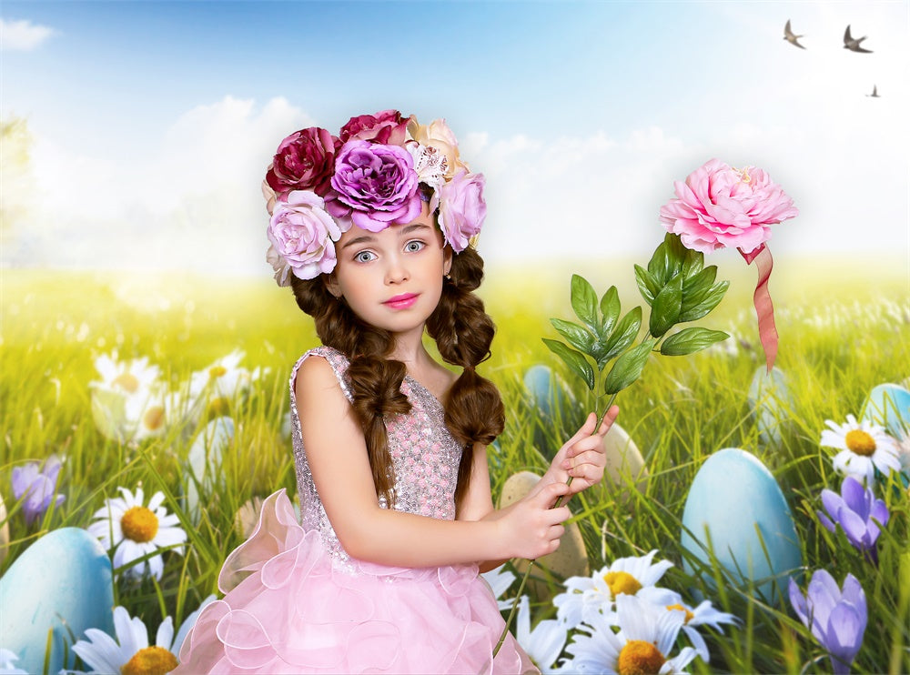 Cielo Blu Di Pasqua Nuvole Bianche Uova Di Rondine Erba Verde Sfondo M1-57