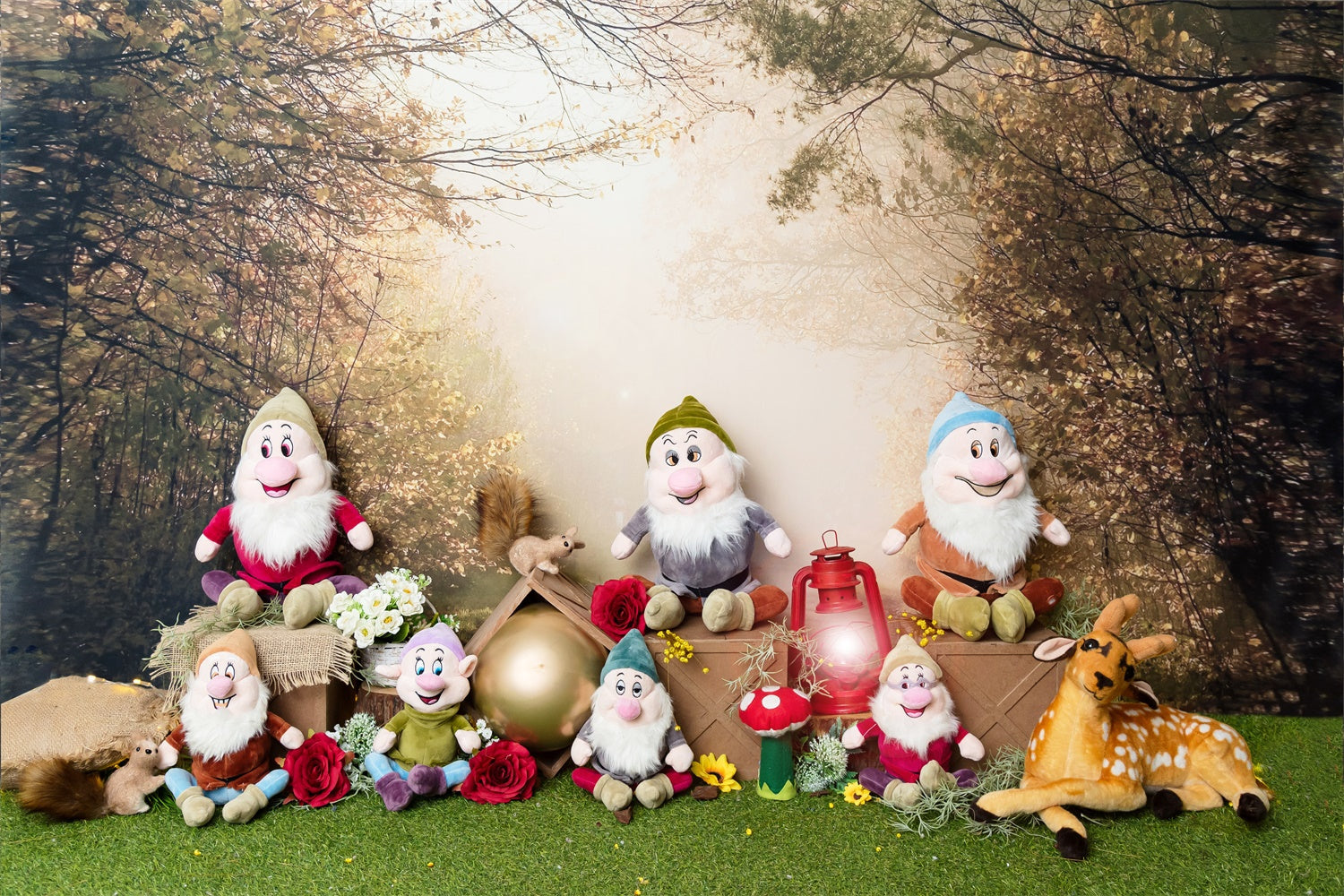 Primavera Sette Bambini Persone Fulvo Scoiattolo Foresta Sfondo M1-62