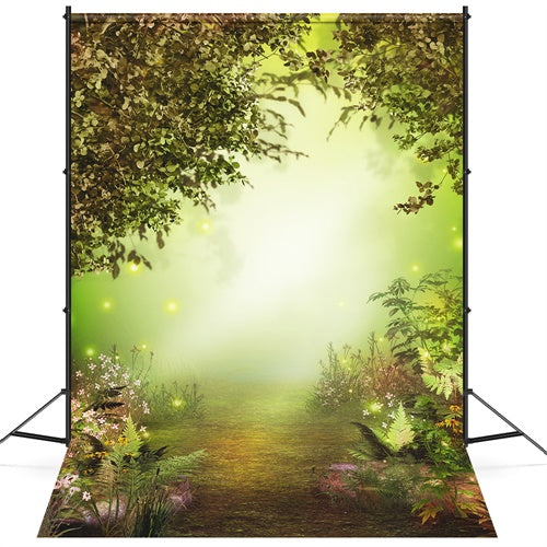 Foresta Nebbiosa E Nebbiosa Del Primo Mattino Con Sfondo Di Fiori M1-66