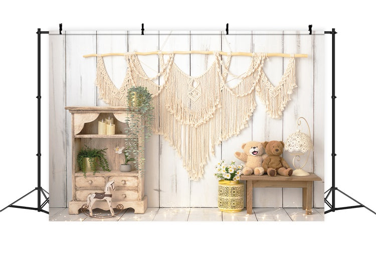 Sfondo Del Giocattolo Dell'Orsacchiotto Del Cavallo Di Troia Della Plancia Di Legno Di Stile Boemo M1-74