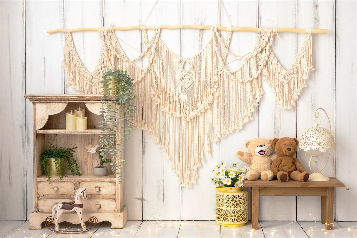 Sfondo Del Giocattolo Dell'Orsacchiotto Del Cavallo Di Troia Della Plancia Di Legno Di Stile Boemo M1-74