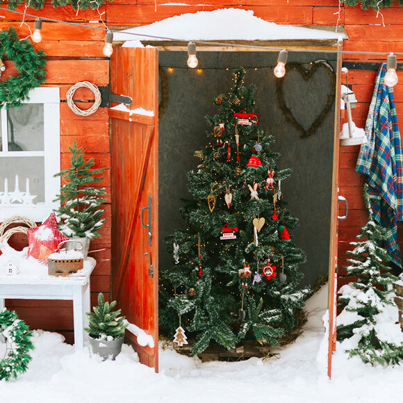 Sfondo Di Neve Con Ghirlanda Di Porta Dell'Albero Di Natale M10-01