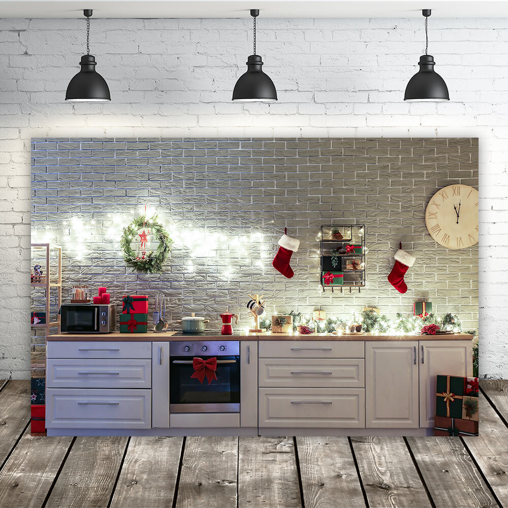 Cucina Bianca Con Decorazioni Sullo Sfondo Natalizio M10-12