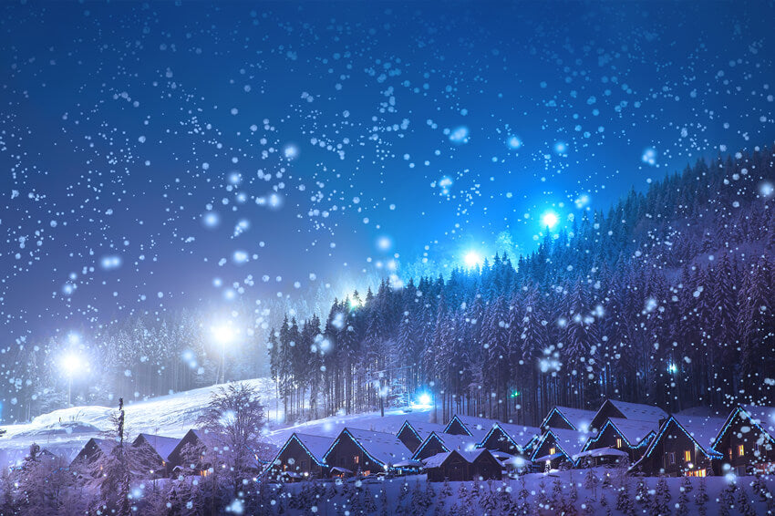 Sfondo Di Vista Notturna Della Foresta Del Villaggio Di Neve Invernale M10-14