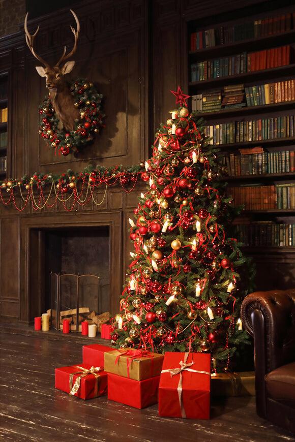 Regali Dell'Albero Di Natale Decorati Con Caminetto Sullo Sfondo M10-19