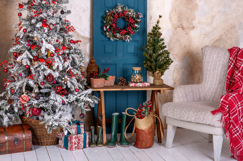 Sfondo Di Sedia Bianca Con Ghirlanda Di Albero Di Natale M10-27