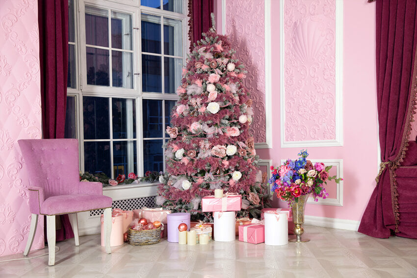 Sfondo Rosa Dei Regali Della Stanza Dell'Albero Di Natale M10-45
