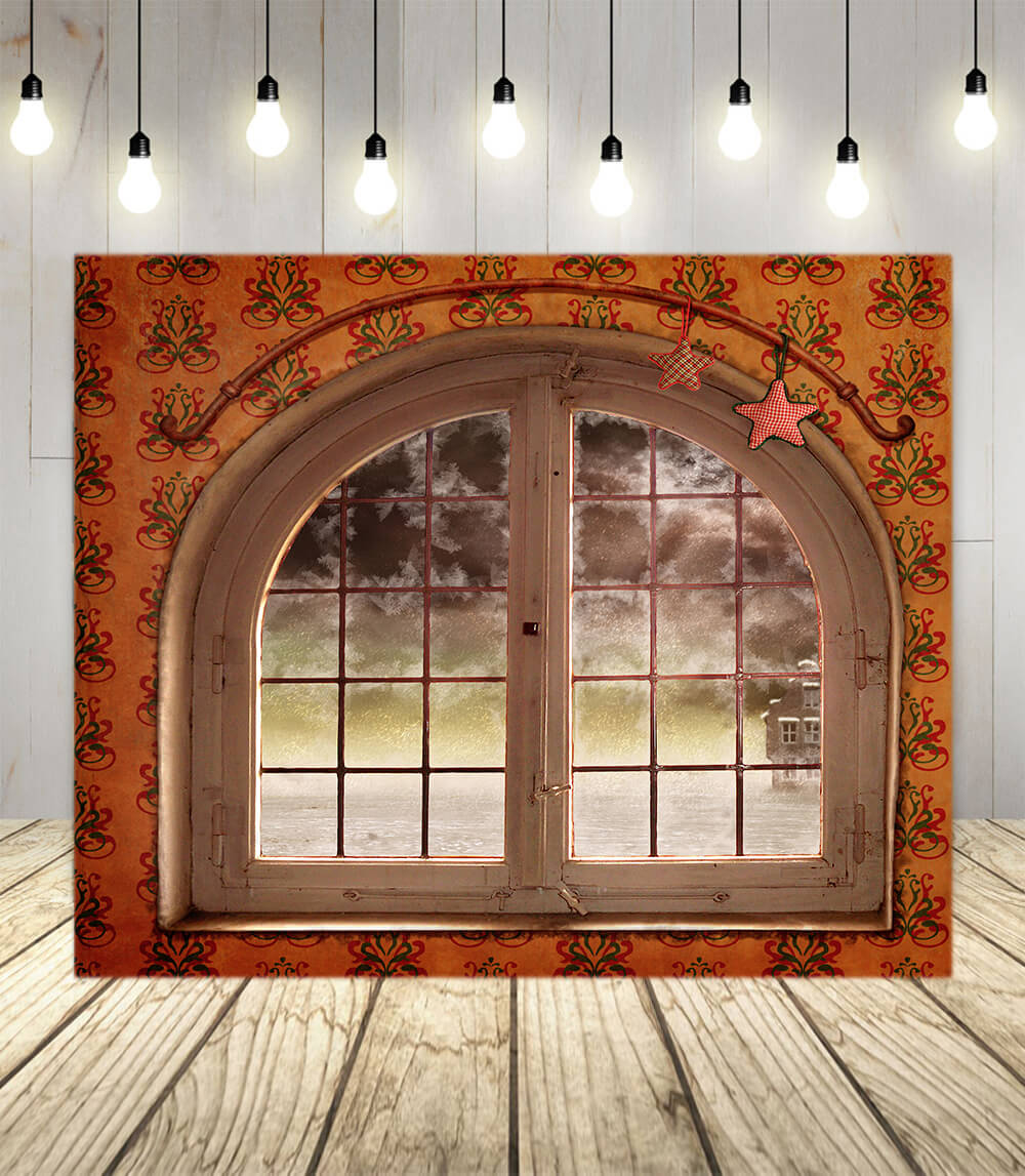 Sfondo Per Studio Con Vista Sulla Neve Della Finestra Di Natale M10-48