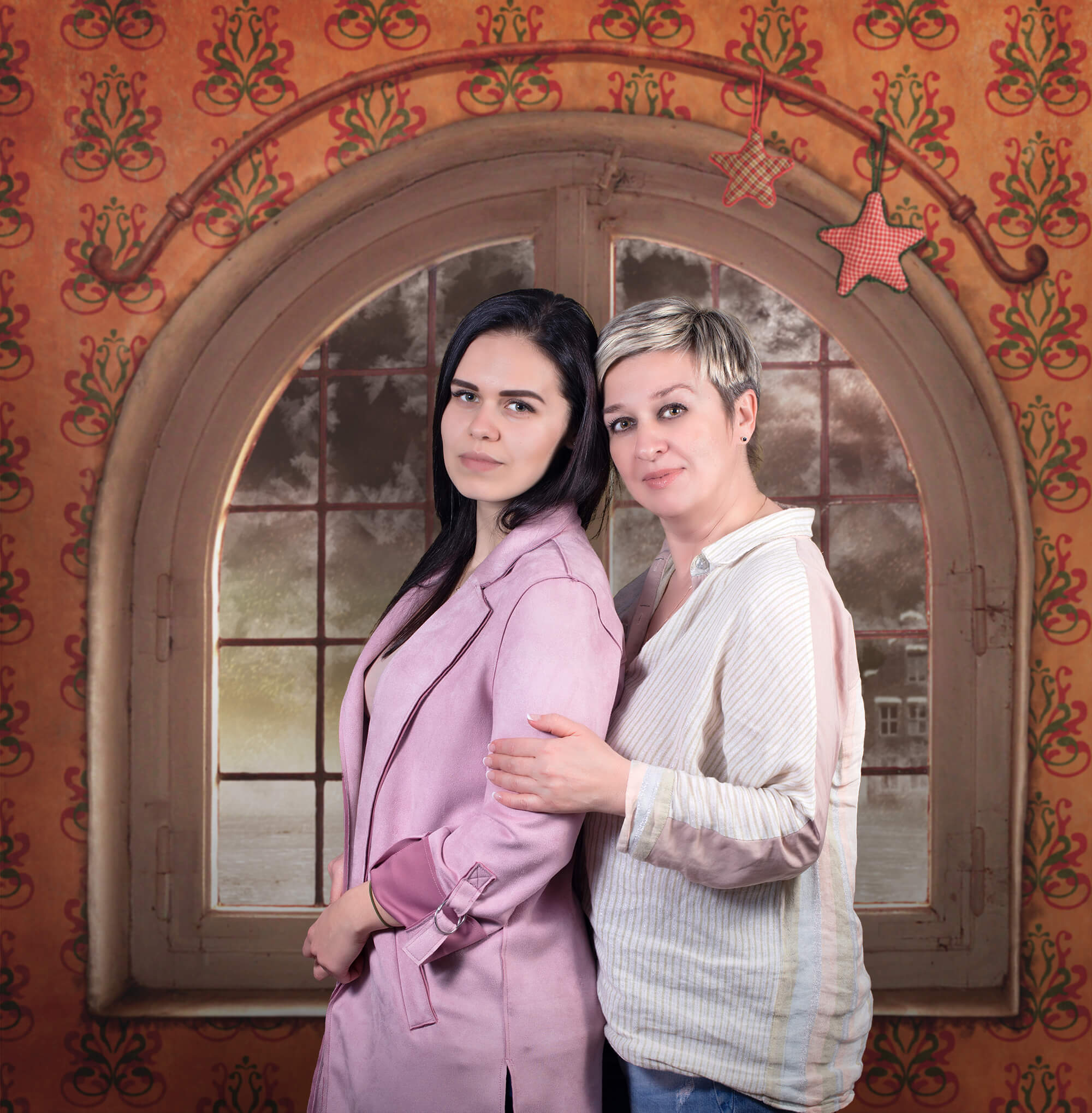 Sfondo Per Studio Con Vista Sulla Neve Della Finestra Di Natale M10-48