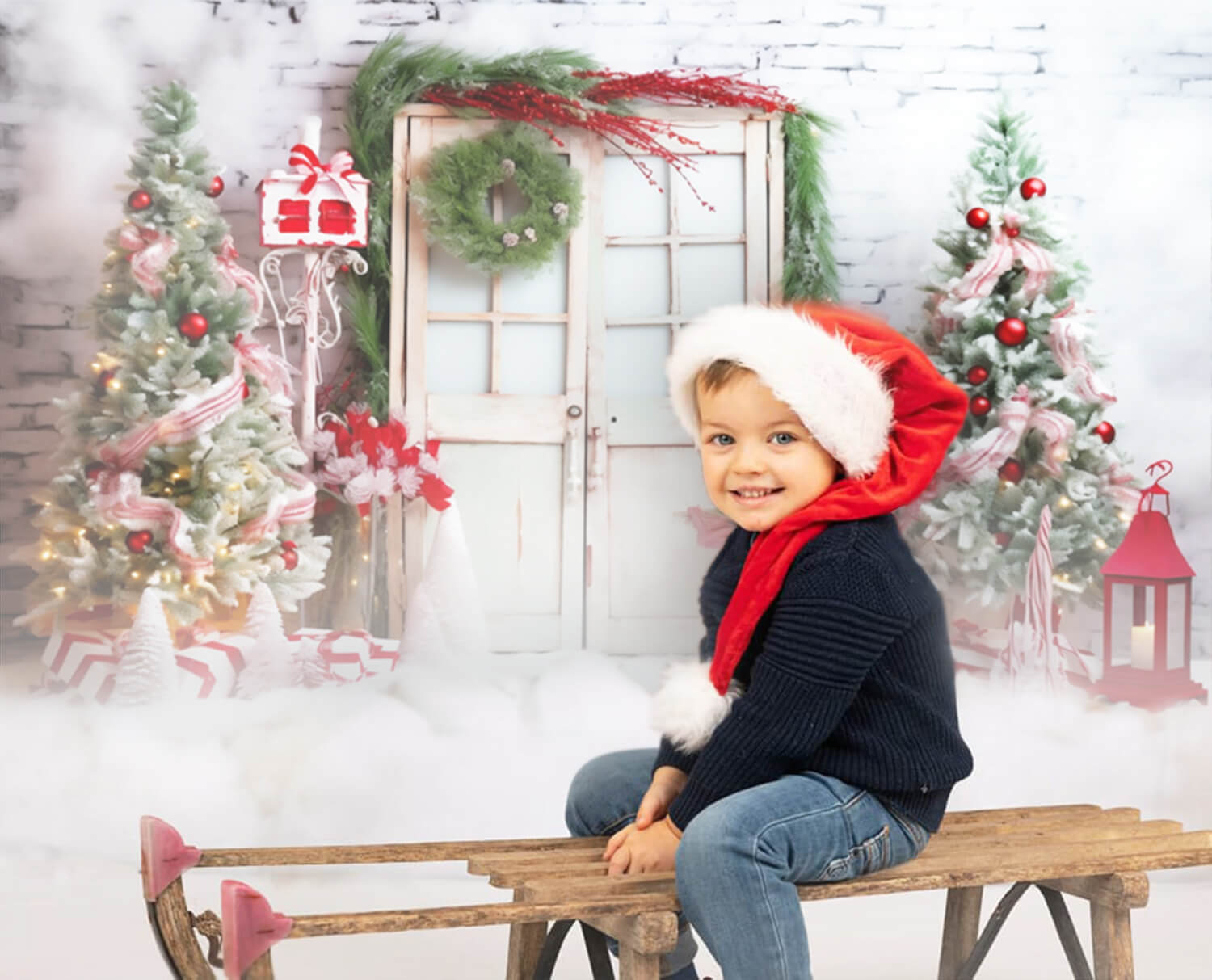 Sfondo Decorato Con Ghirlanda Per Porta Dell'Albero Di Natale M10-56