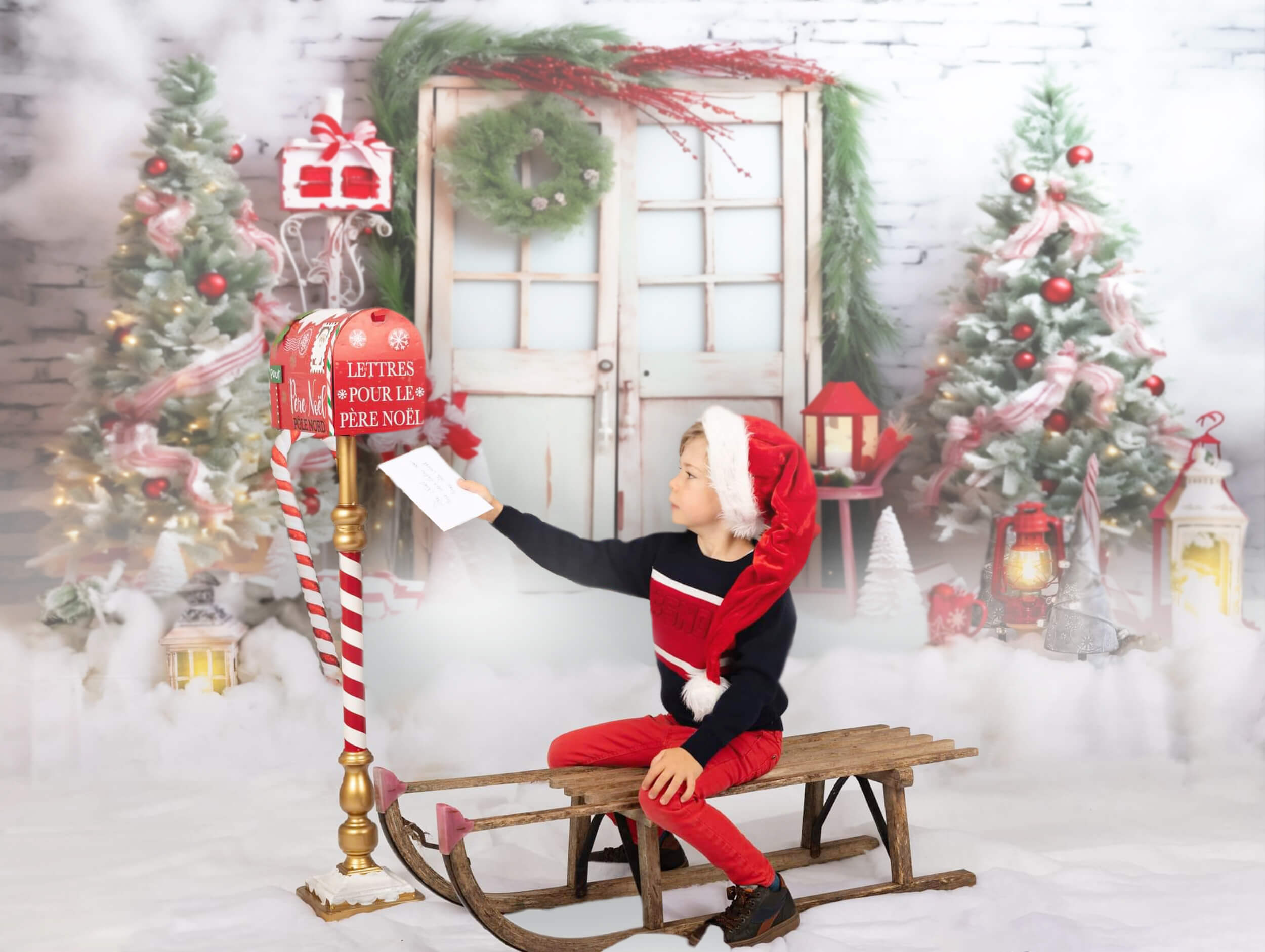Sfondo Decorato Con Ghirlanda Per Porta Dell'Albero Di Natale M10-56