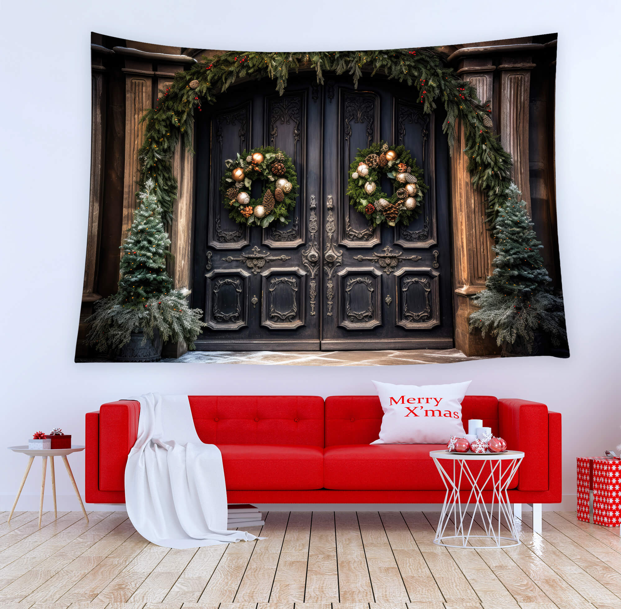 Sfondo Della Porta D'Ingresso Decorata Con Natale M10-58