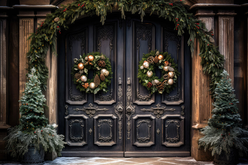 Sfondo Della Porta D'Ingresso Decorata Con Natale M10-58