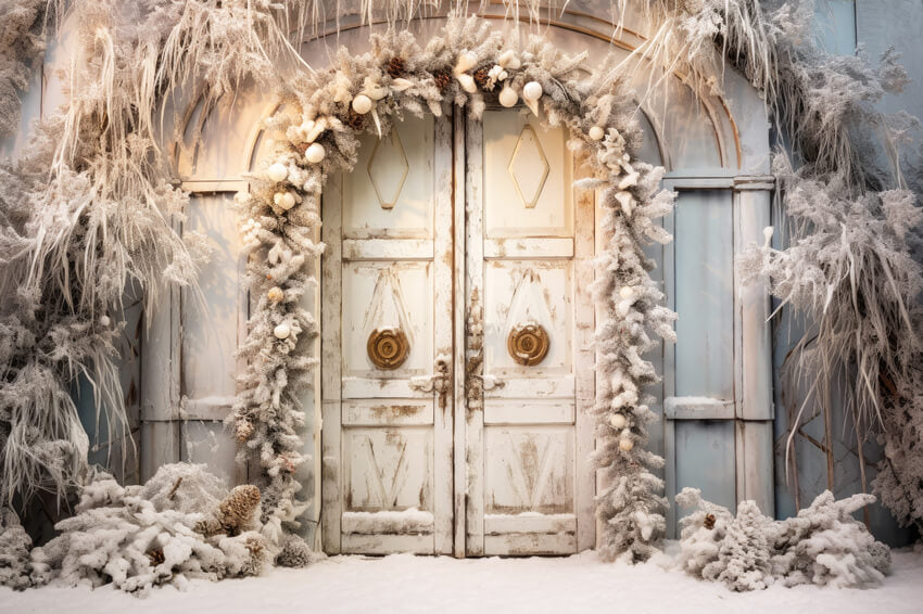 Sfondo Fotografico Per Porta Rustica Di Natale Invernale M10-60