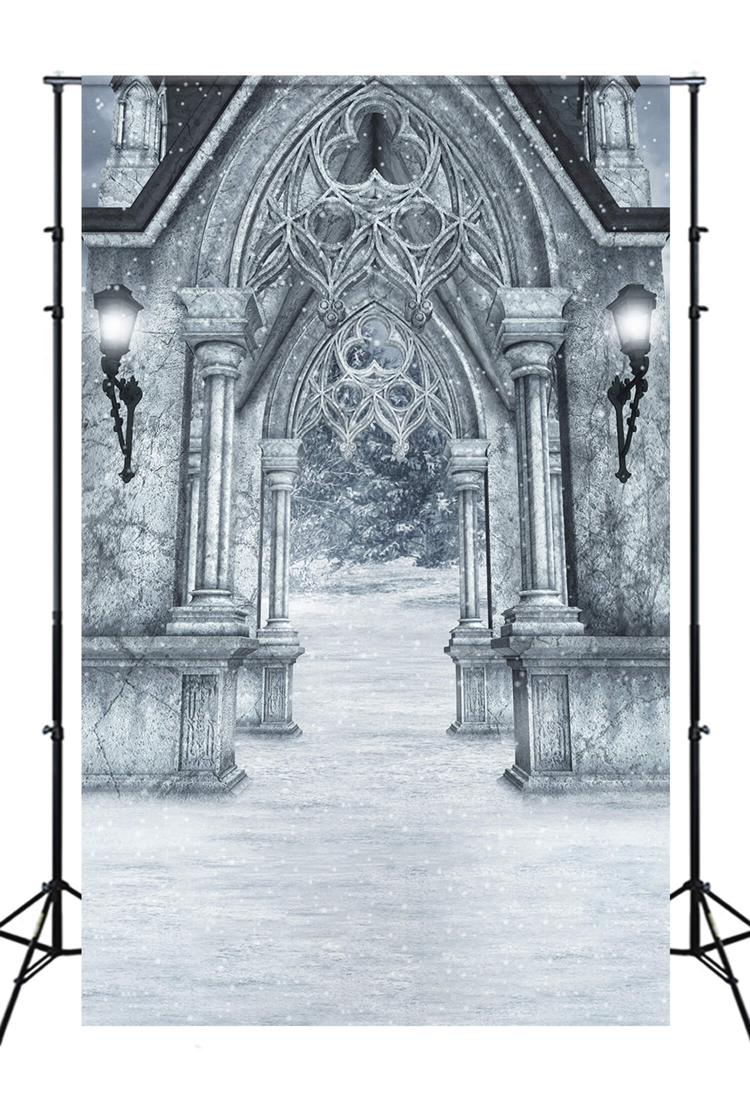 Sfondo Delle Lampade Del Cimitero Innevato Invernale M11-03