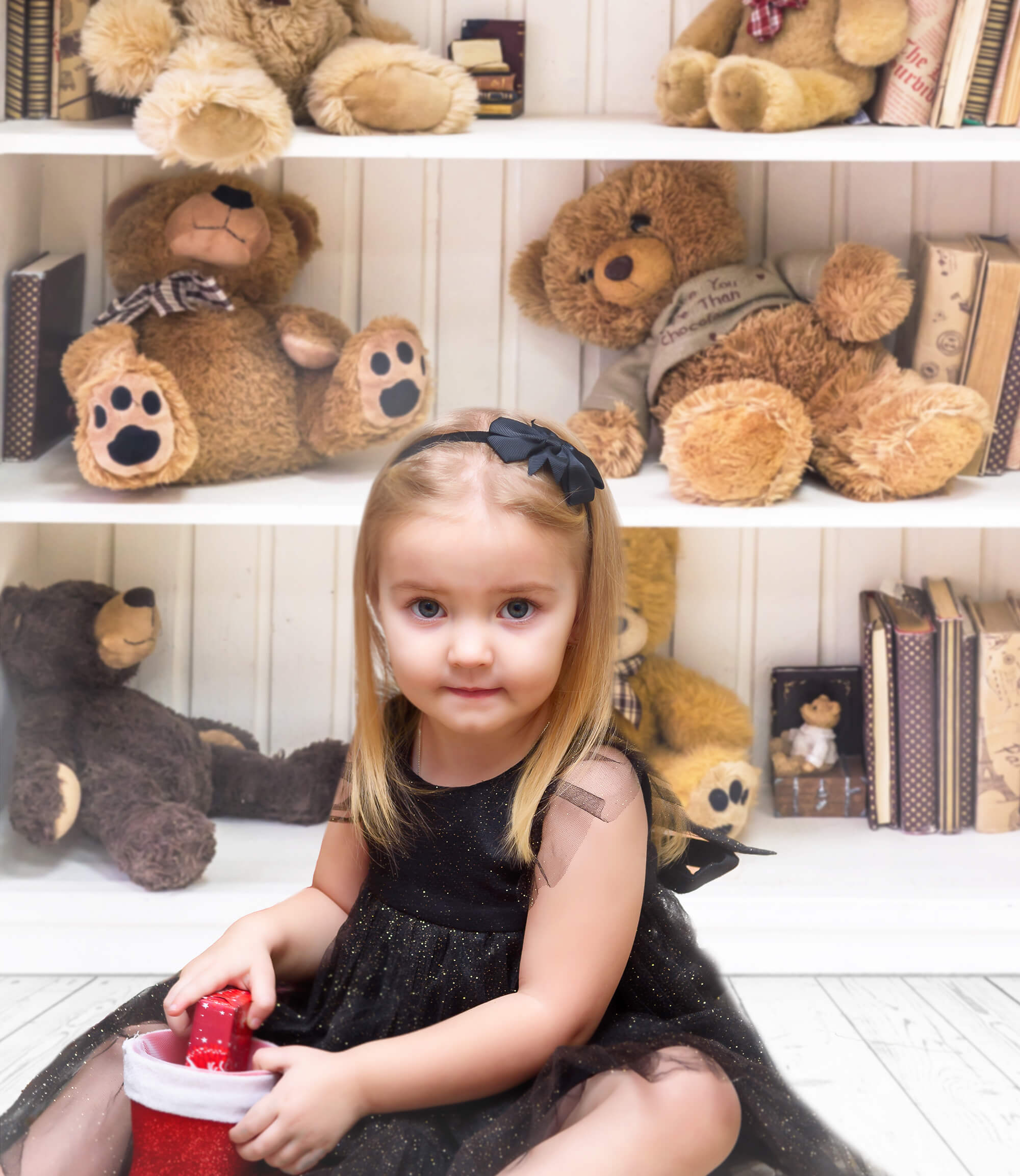 Sfondo Per Studio Con Pavimento In Legno, Orso Giocattolo, Libreria M11-05