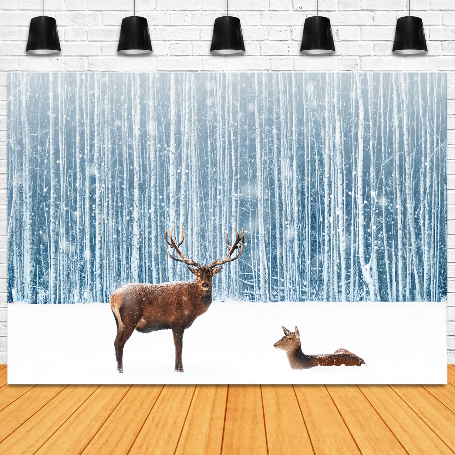 Sfondo Fotografico Di Cervi Della Foresta Invernale Innevata M11-11