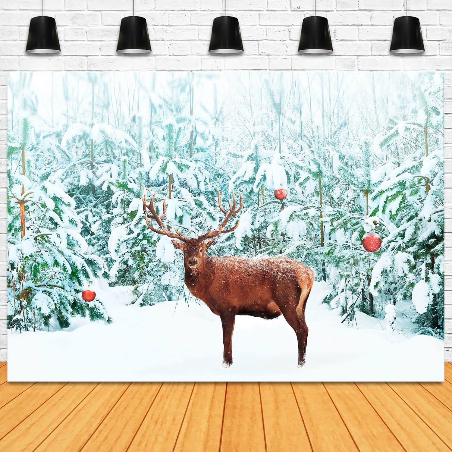 Nobile Cervo Rosso Inverno Neve Foresta Sfondo M11-14