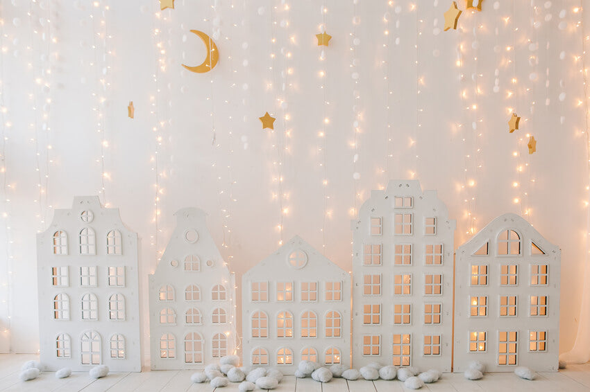 Tenda Bianca In Cotone Con Decorazioni E Sfondo Luminoso Brillante M11-23