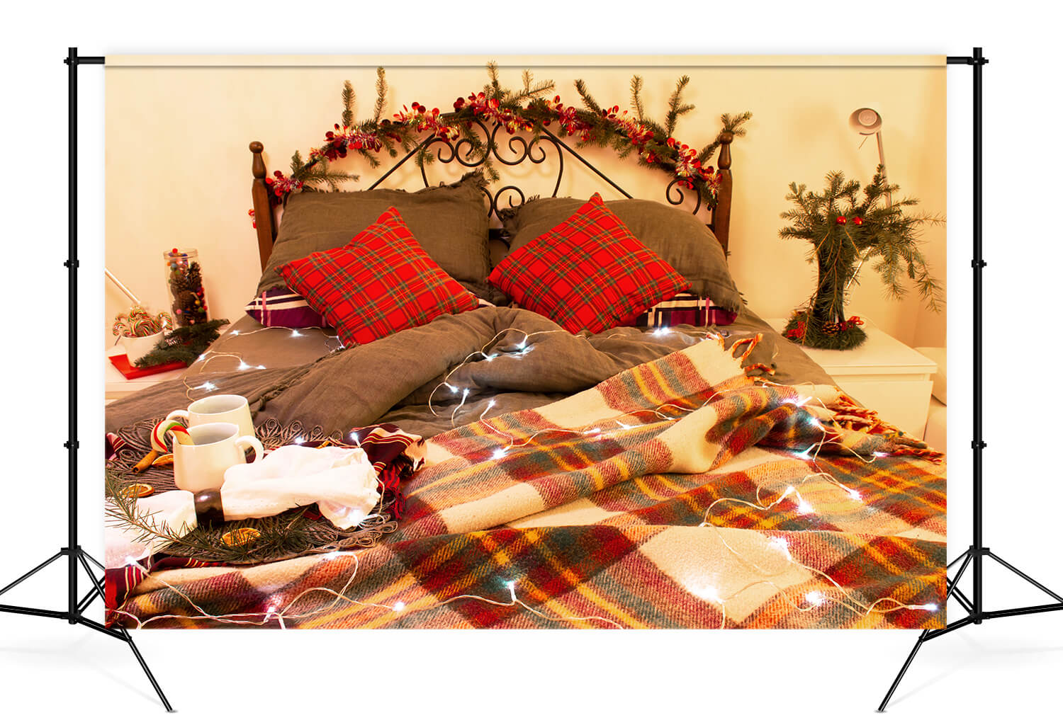 Sfondo Del Letto Della Camera Interna Decorata Con Natale M11-33