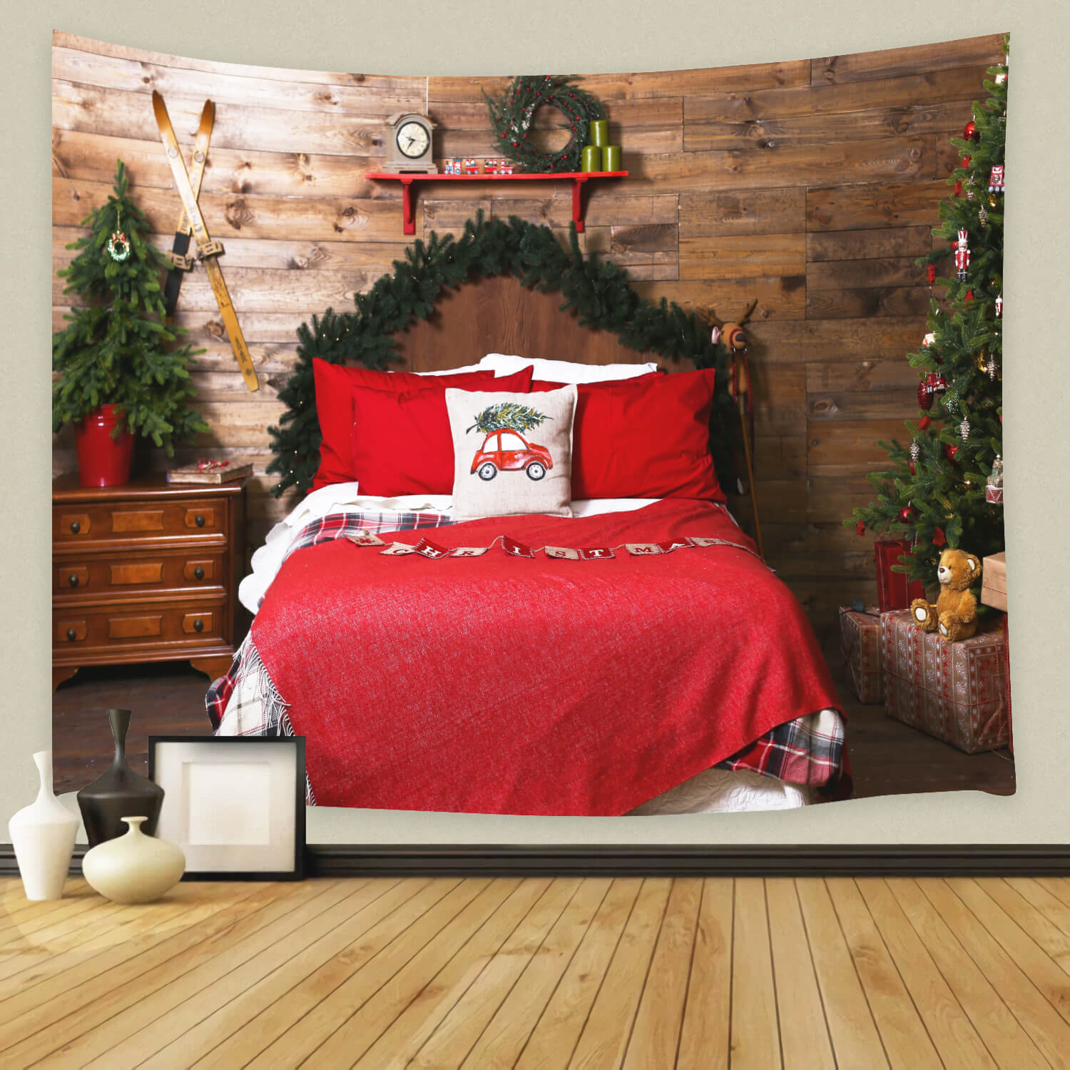 Sfondo Di Parete In Legno Retro Per Camera Da Letto Di Natale M11-34