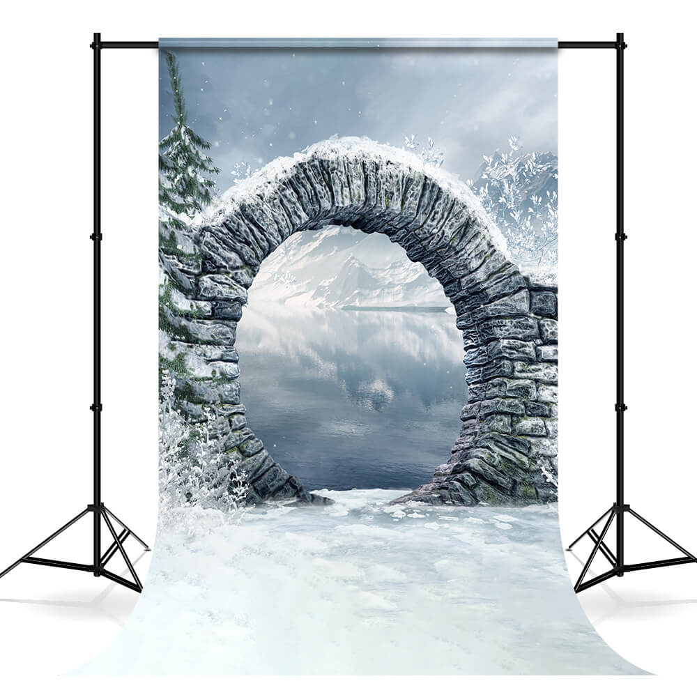 Sfondo Di Arco In Pietra Di Lago Di Montagna Di Neve Invernale M11-49