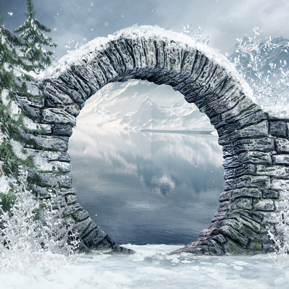 Sfondo Di Arco In Pietra Di Lago Di Montagna Di Neve Invernale M11-49
