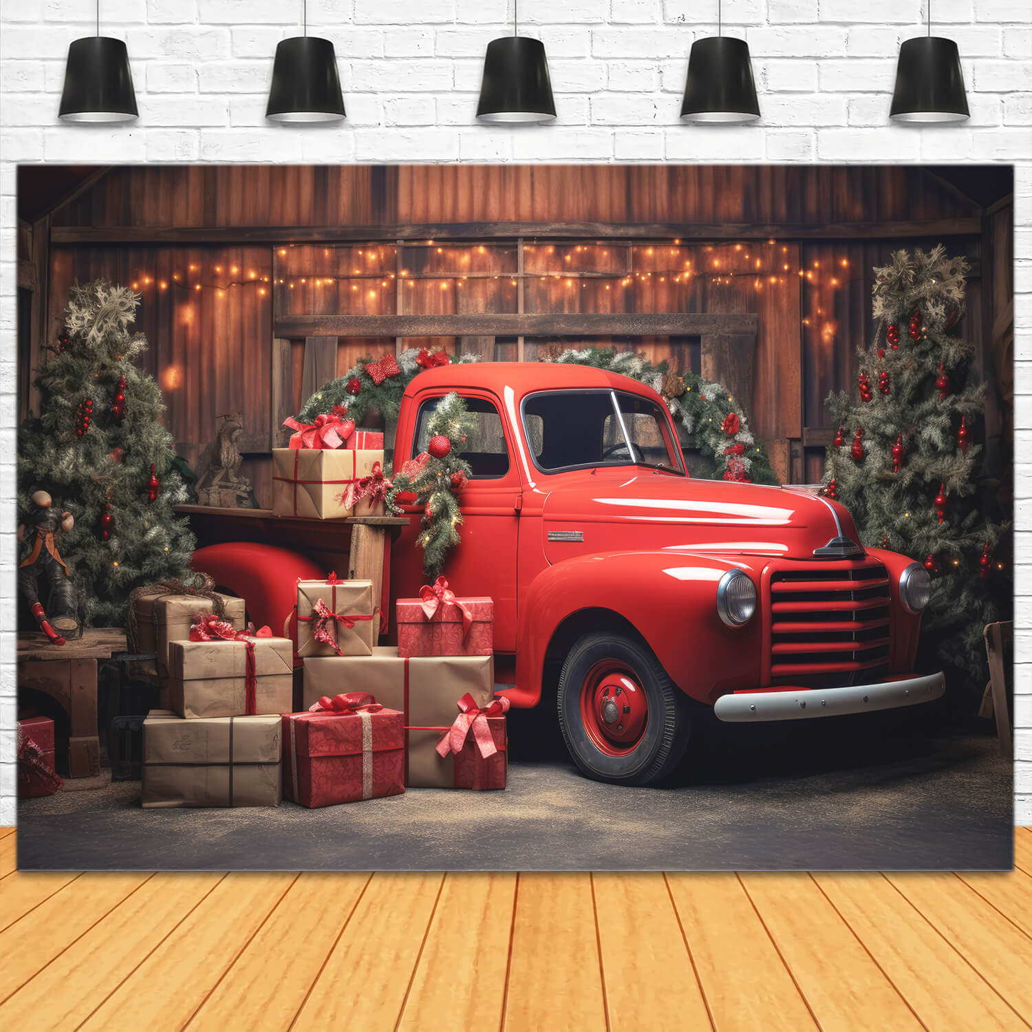 Sfondo Di Camion Rosso Regalo Di Natale Per Fotografia M11-56