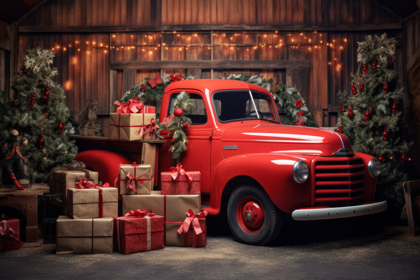 Sfondo Di Camion Rosso Regalo Di Natale Per Fotografia M11-56