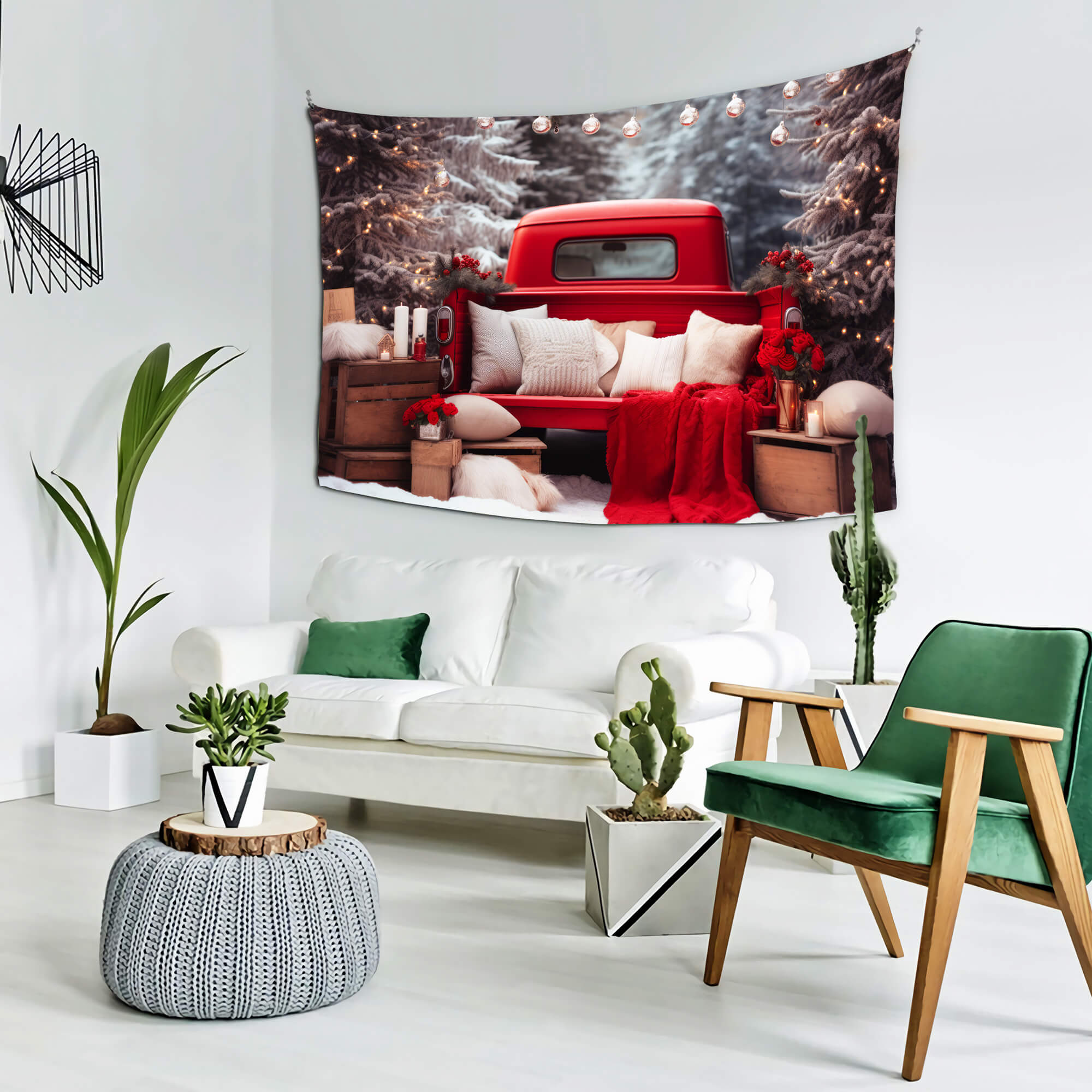 Sfondo Della Foresta Innevata Di Un'Auto Rossa Di Natale Vintage M11-57