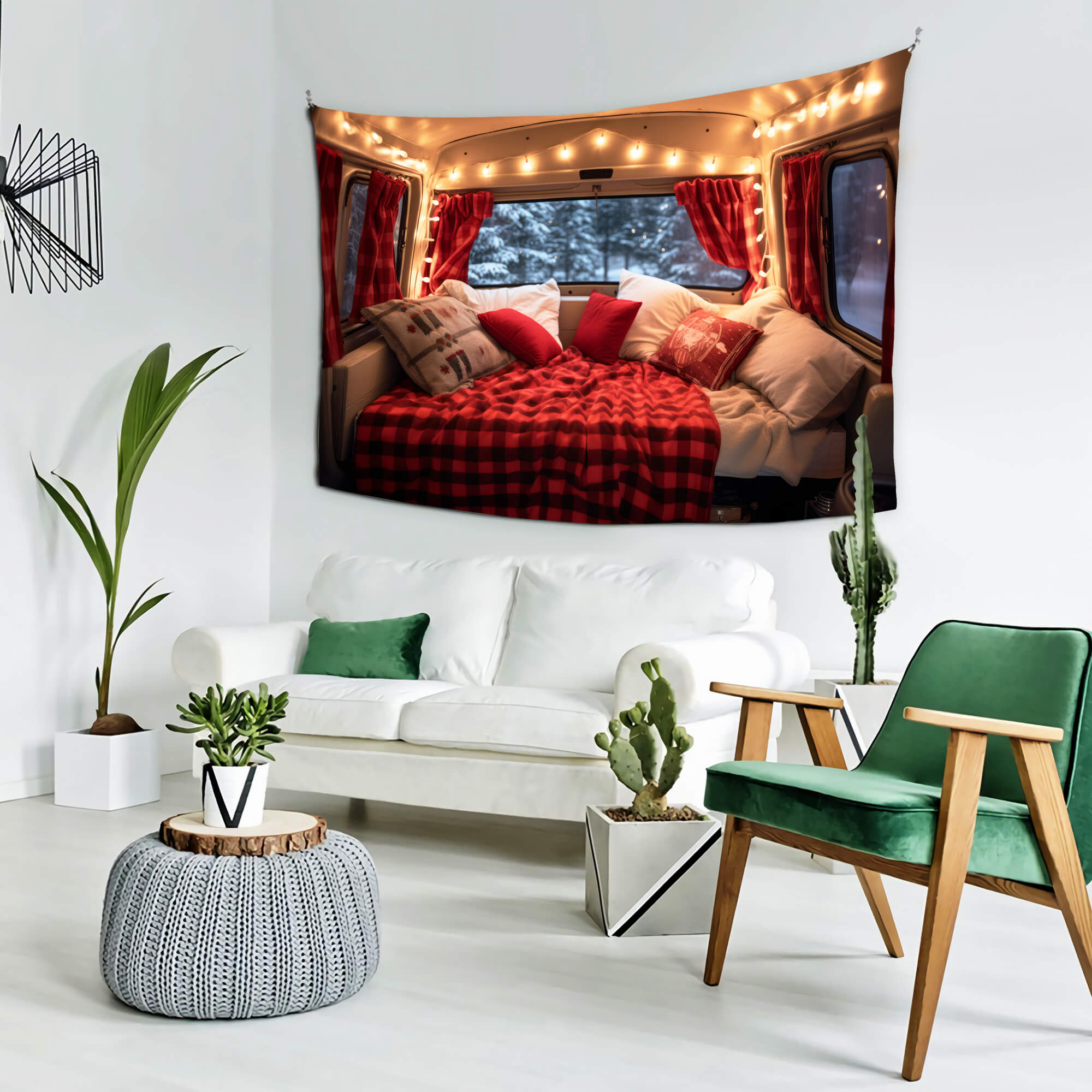Sfondo Natalizio Decorato Con Camper Rosso M11-58