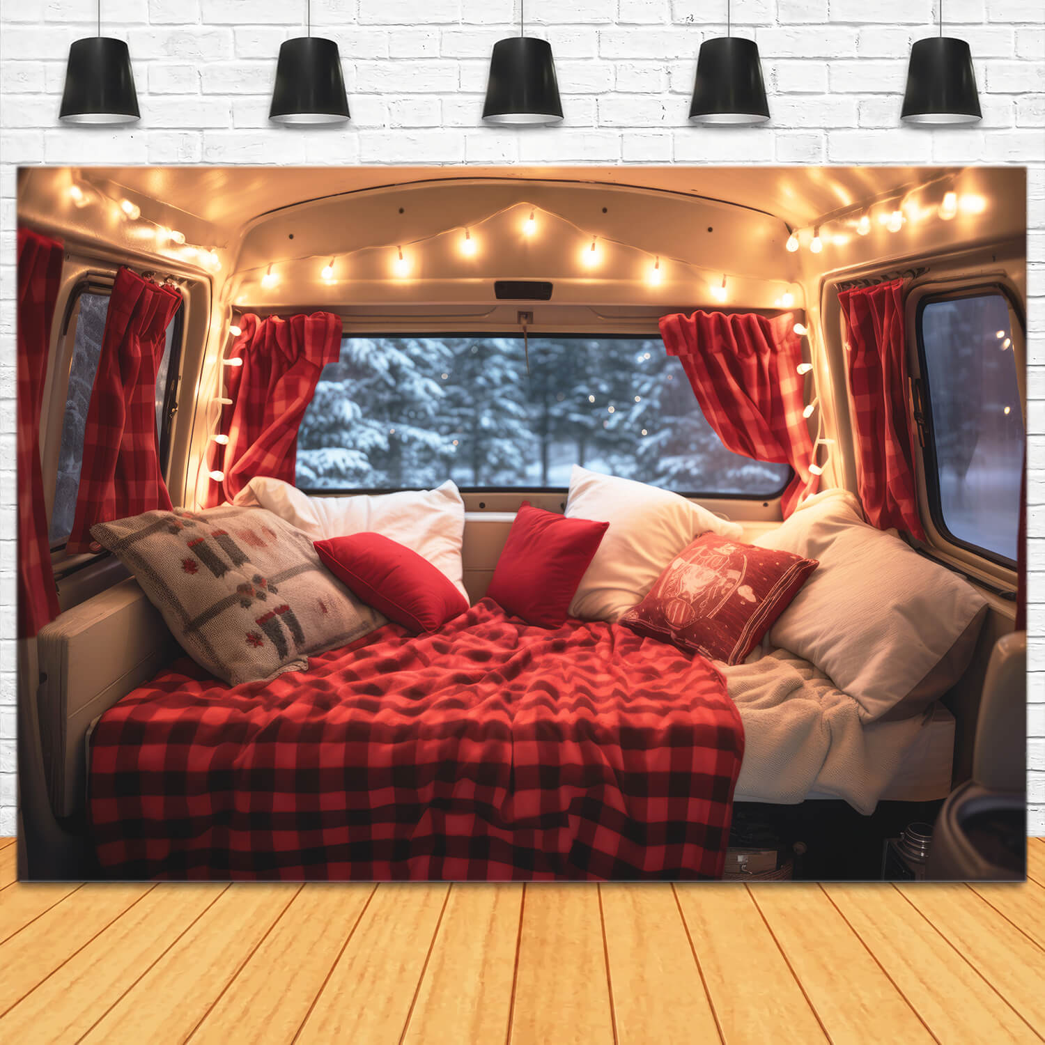 Sfondo Natalizio Decorato Con Camper Rosso M11-58