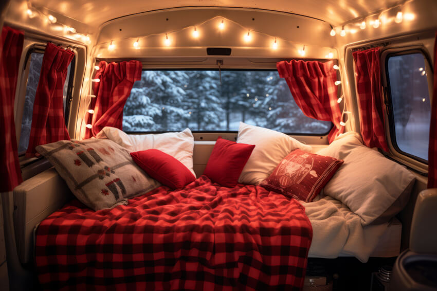 Sfondo Natalizio Decorato Con Camper Rosso M11-58