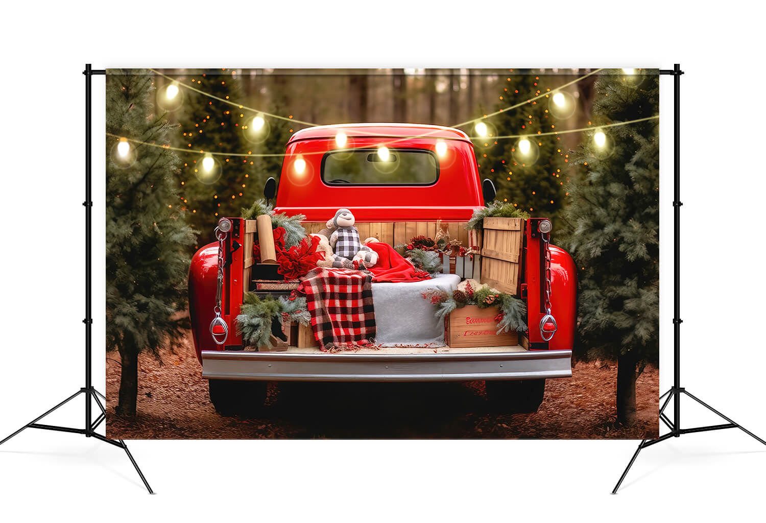 Sfondo Del Camion Rosso Della Fattoria Dell'Albero Di Natale Di Babbo Natale M11-60