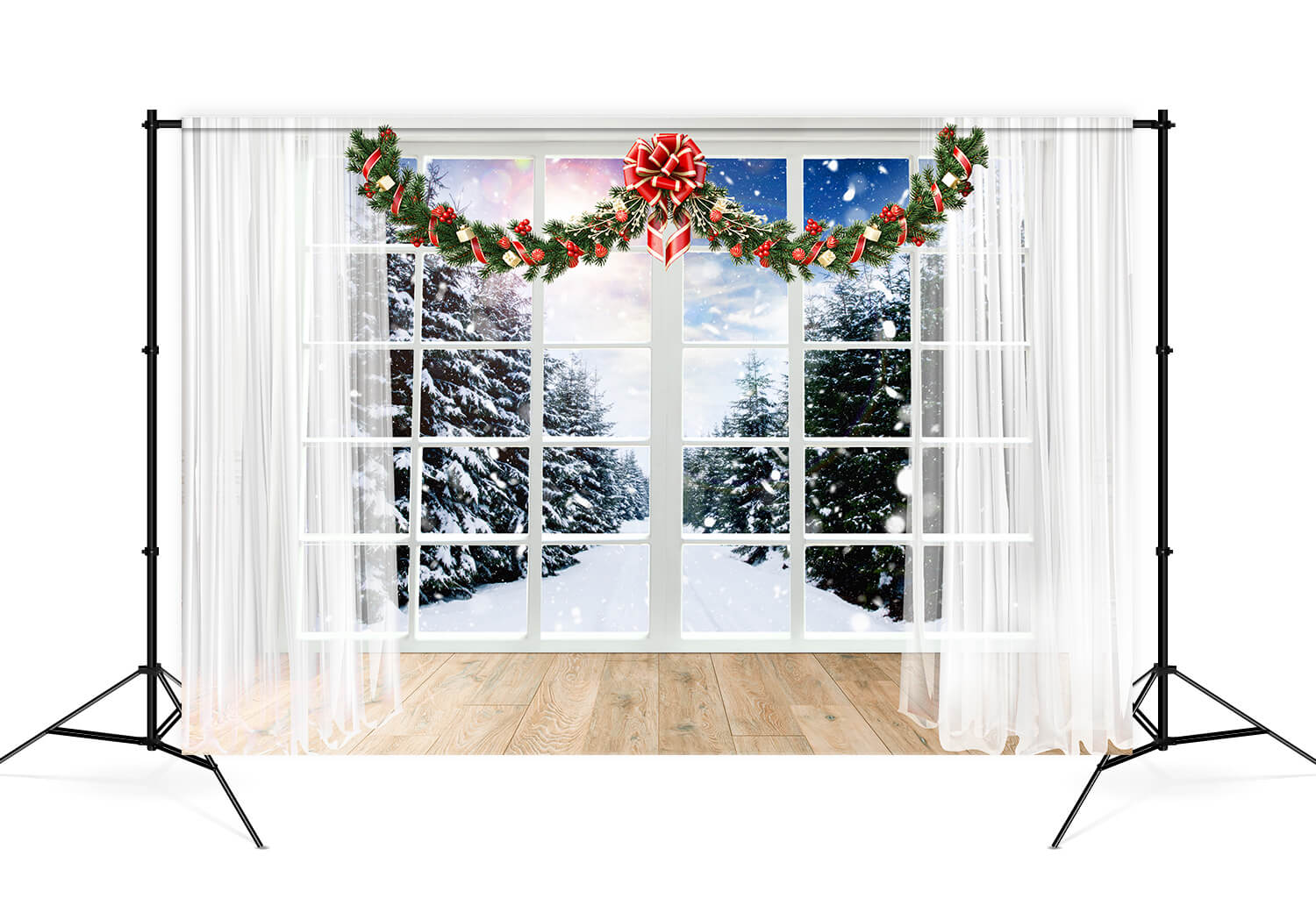 Finestra Di Natale Con Vista Sulla Foresta Di Neve Sullo Sfondo M11-66