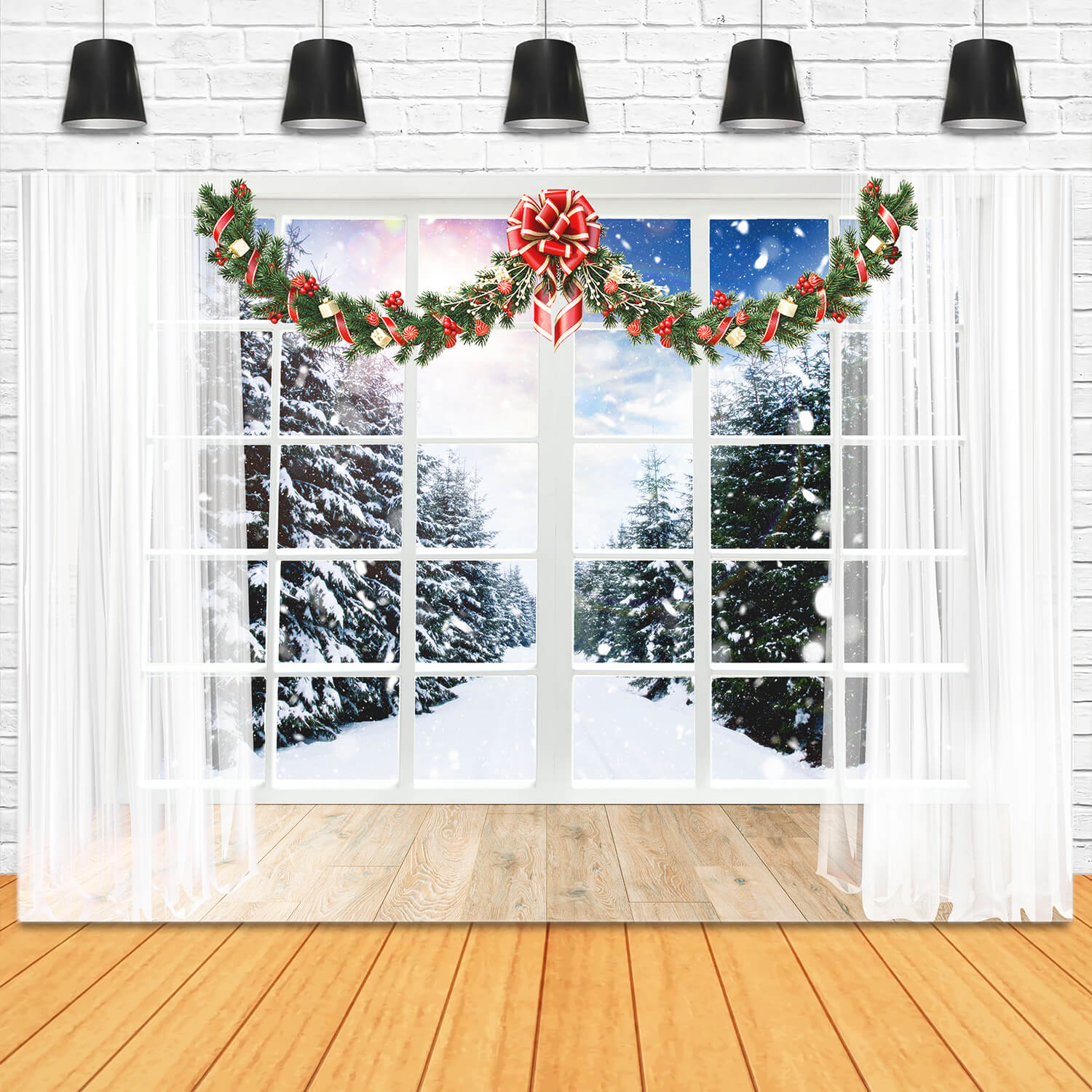 Finestra Di Natale Con Vista Sulla Foresta Di Neve Sullo Sfondo M11-66