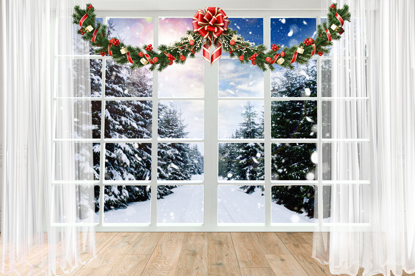 Finestra Di Natale Con Vista Sulla Foresta Di Neve Sullo Sfondo M11-66